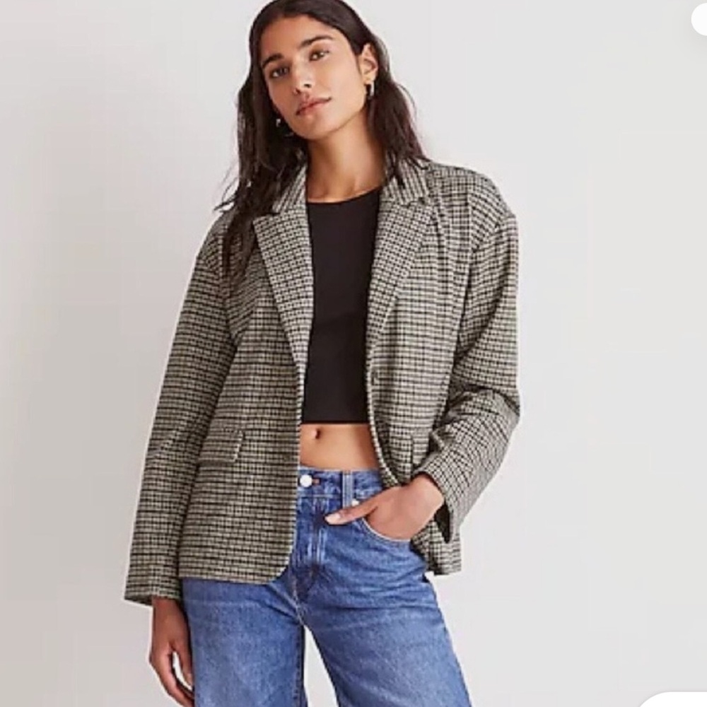 Madewell Houndstooth Oversized Blazer - Black and White